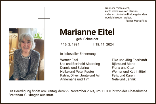 Todesanzeige von Marianne Eitel von HNAHNAHNA