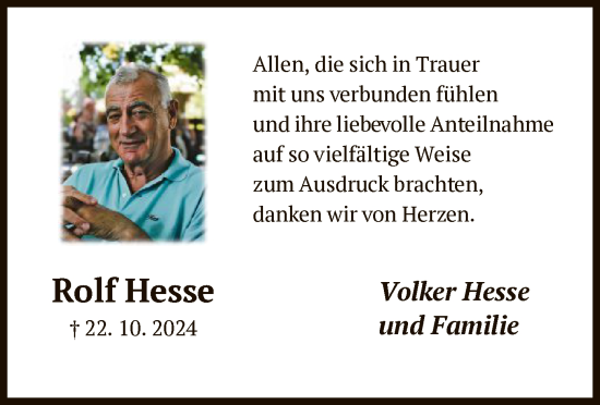 Todesanzeige von Rolf Hesse von HNA