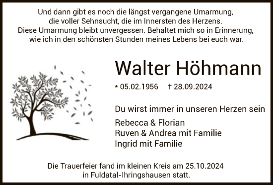 Todesanzeige von Walter Höhmann von HNA