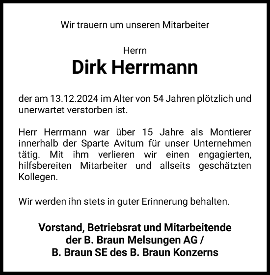 Todesanzeige von Dirk Herrmann von HNAHNA