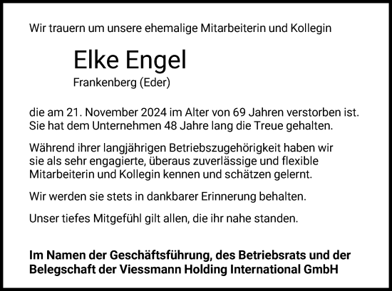 Todesanzeige von Elke Engel von HNA