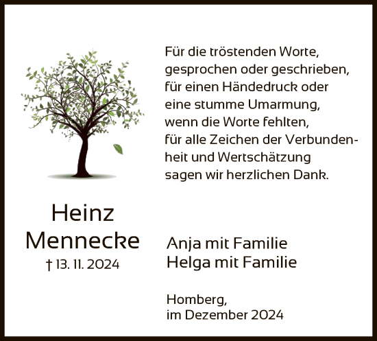 Todesanzeige von Heinz Mennecke von HNA