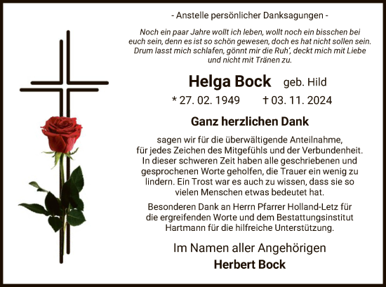 Todesanzeige von Helga Bock von HNA