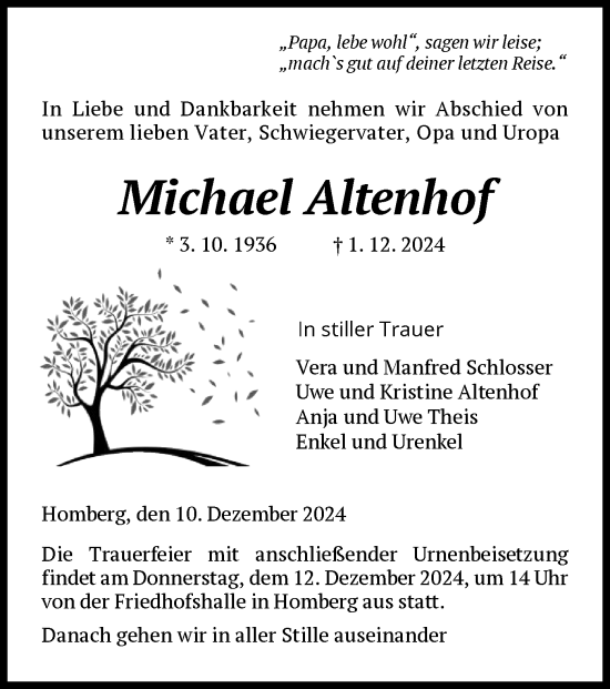 Todesanzeige von Michael Altenhof von HNA