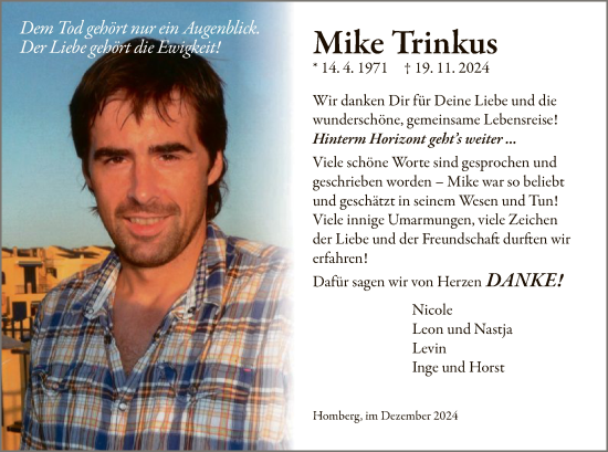 Todesanzeige von Mike Trinkus von HNA