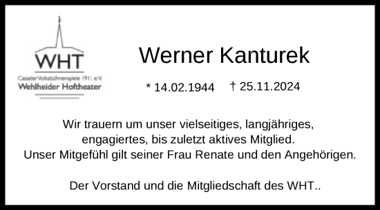 Todesanzeige von Werner Kanturek von HNA