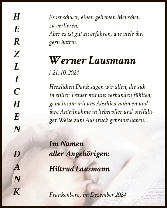 Todesanzeige von Werner Lausmann von HNA