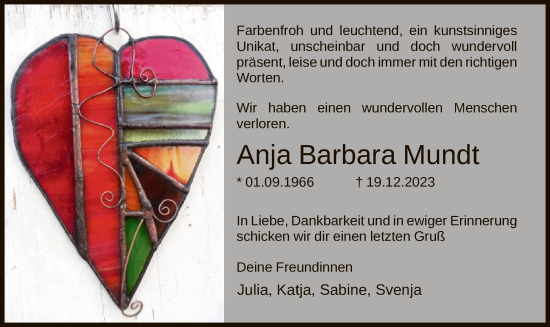 Todesanzeige von Anja Barbara Mundt von HNA