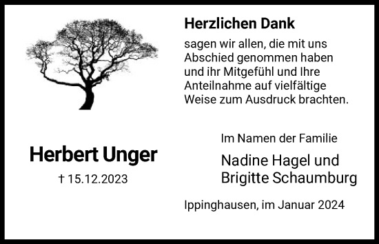 Todesanzeige von Herbert Unger von HNA