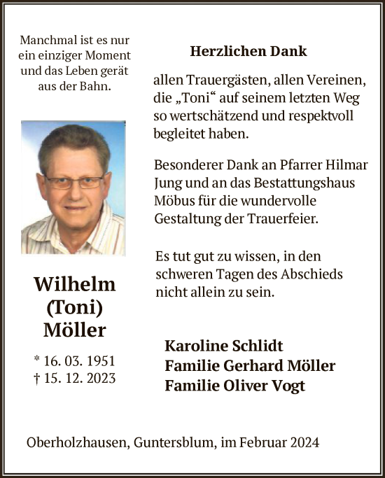 Todesanzeige von Wilhelm Möller von HNA