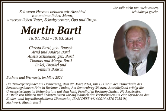 Todesanzeige von Martin Bartl von HNA