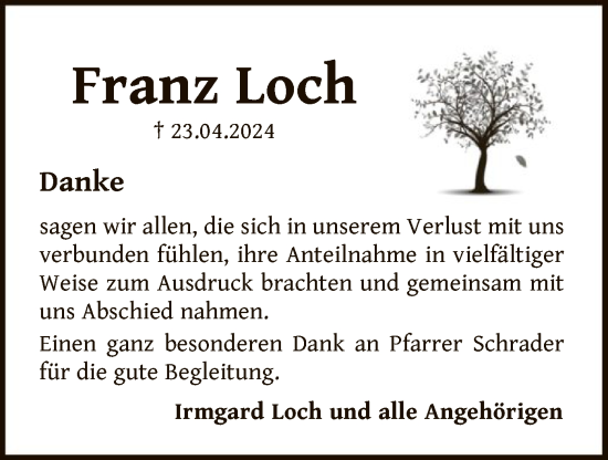 Todesanzeige von Franz Loch von HNA