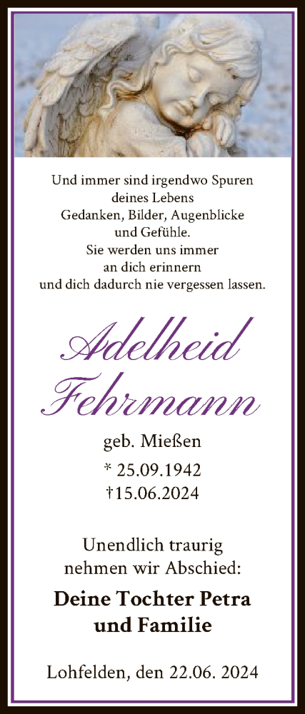 Todesanzeige von Adelheid Fehrmann von HNA