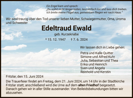 Todesanzeige von Edeltraud Ewald von HNA