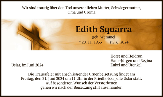 Todesanzeige von Edith Squarra von HNA