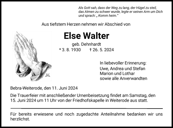 Todesanzeige von Else Walter von HNA