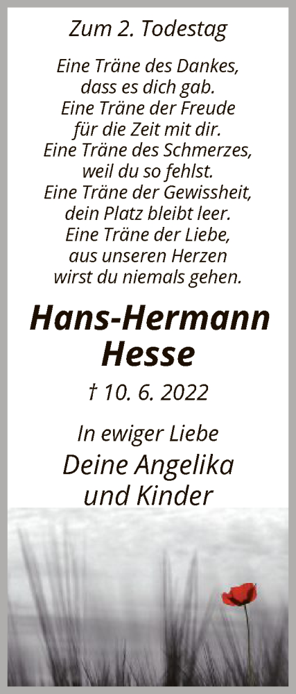 Todesanzeige von Hans-Hermann Hesse von HNA