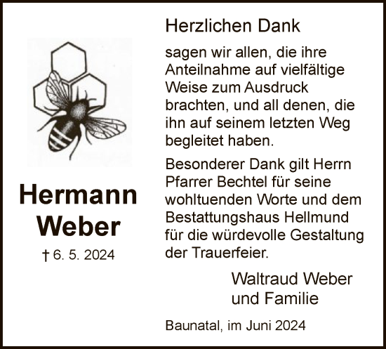 Todesanzeige von Hermann Weber von HNA