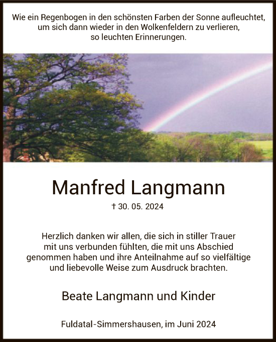 Todesanzeige von Manfred Langmann von HNA