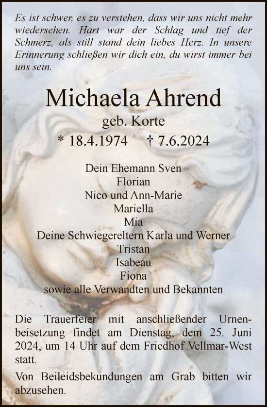 Todesanzeige von Michaela Ahrend von HNA