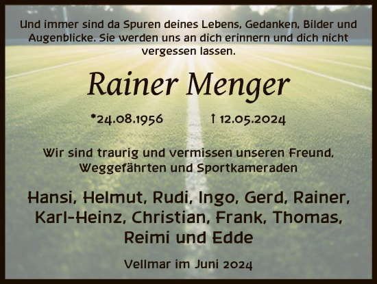 Todesanzeige von Rainer Menger von HNA