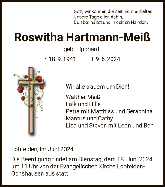 Todesanzeige von Roswitha Hartmann-Meiß von HNA