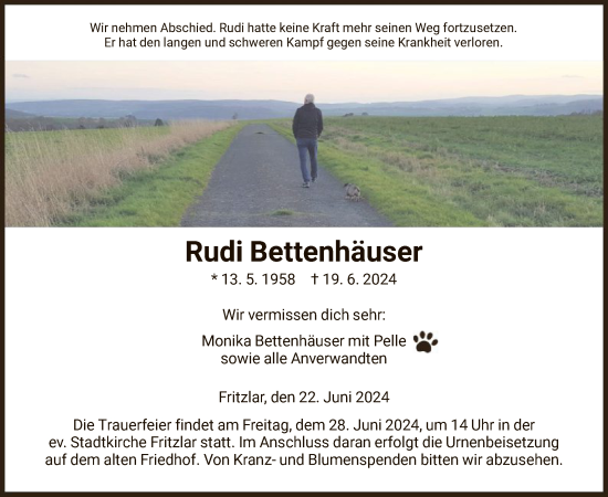 Todesanzeige von Rudi Bettenhäuser von HNA