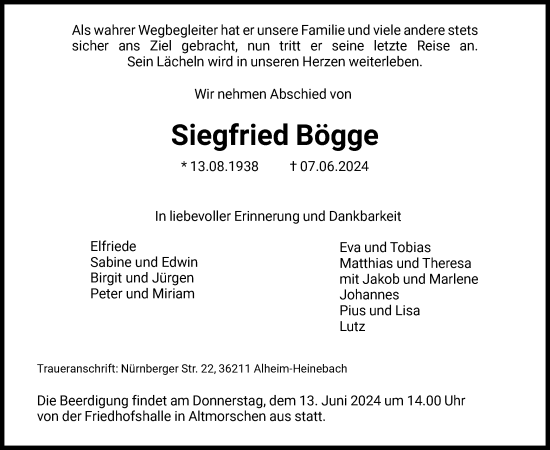 Todesanzeige von Siegfried Bögge von HNA