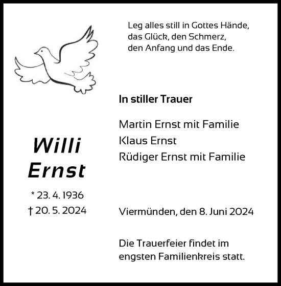 Todesanzeige von Willi Ernst von HNA