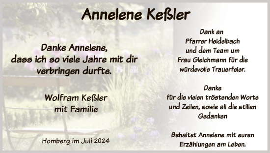 Todesanzeige von Annelene Keßler von HNA