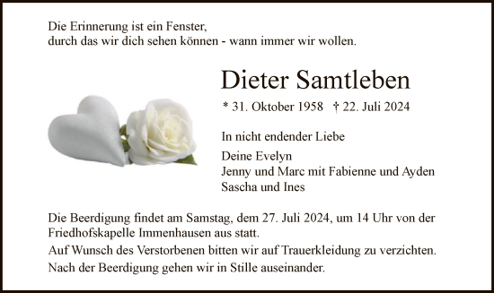 Todesanzeige von Dieter Samtleben von HNA