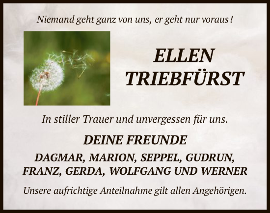 Todesanzeige von Ellen Triebfürst von HNA