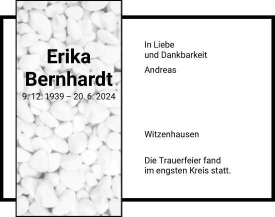 Todesanzeige von Erika Bernhardt von HNA
