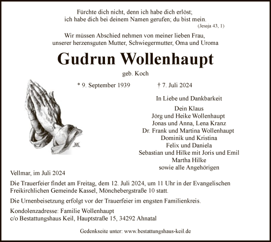 Todesanzeige von Gudrun Wollenhaupt von HNA