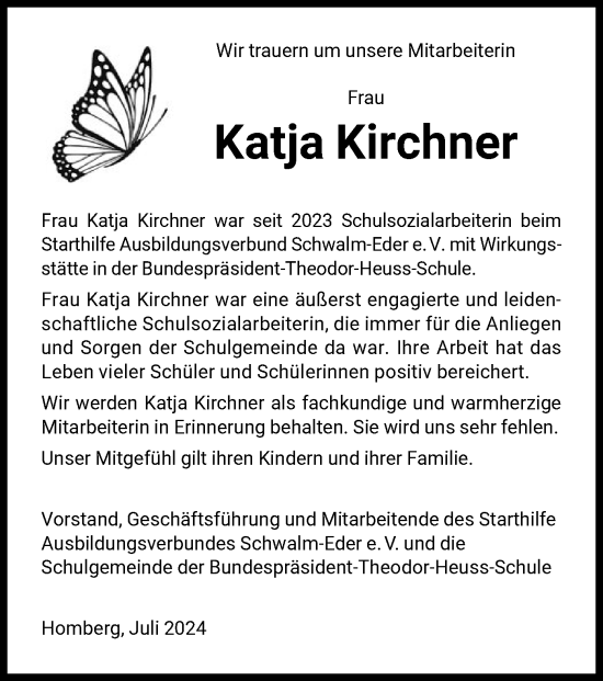 Todesanzeige von Katja Kirchner von HNA