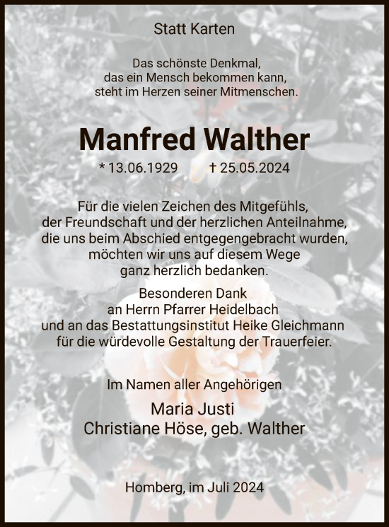 Todesanzeige von Manfred Walther von HNA