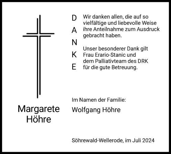 Todesanzeige von Margarete Höhre von HNA