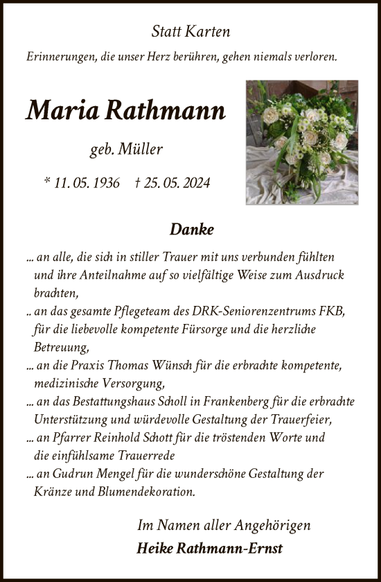 Todesanzeige von Maria Rathmann von HNA