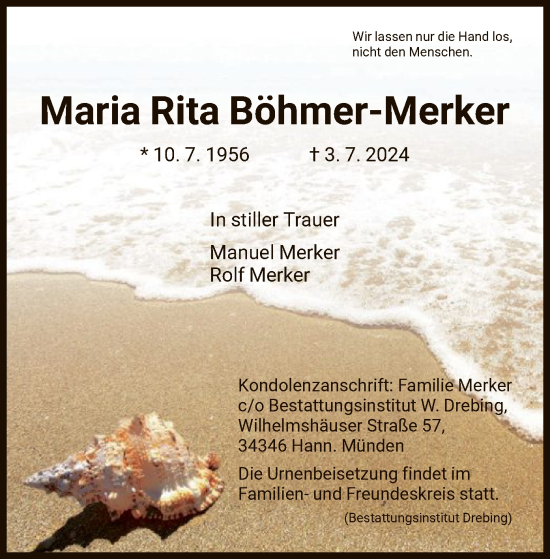 Todesanzeige von Maria Rita Böhmer-Merker von HNA