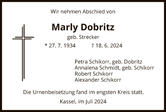 Todesanzeige von Marly Dobritz von HNA