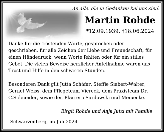 Todesanzeige von Martin Rohde von HNA