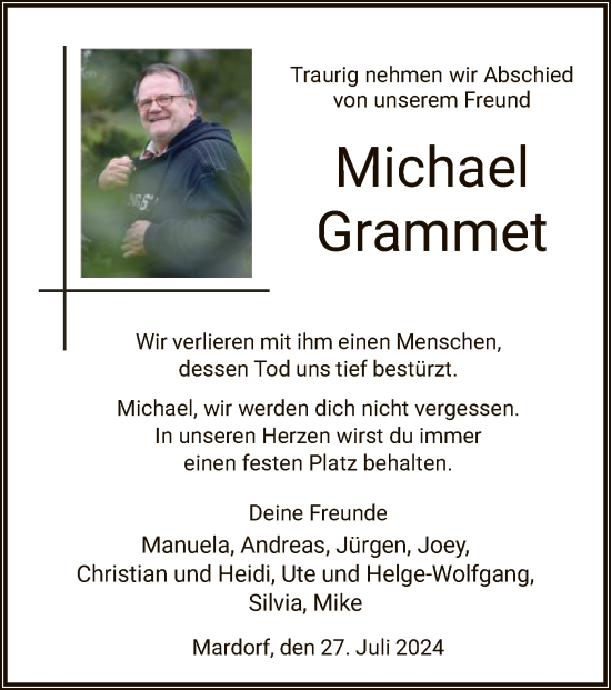 Todesanzeige von Michael Grammet von HNA