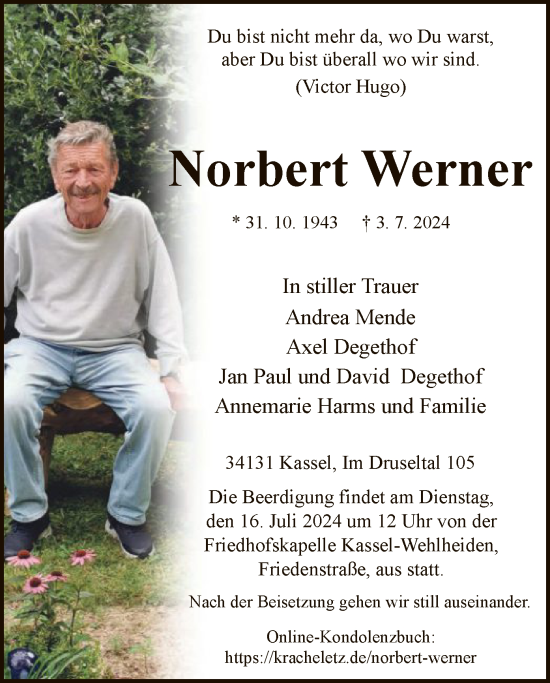 Todesanzeige von Norbert Werner von HNA