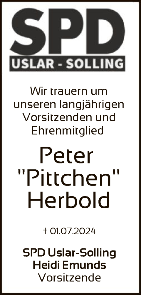 Todesanzeige von Peter Herbold von HNA