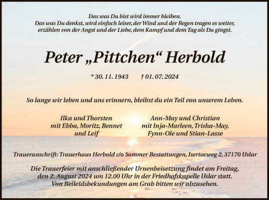 Todesanzeige von Peter Herbold von HNA