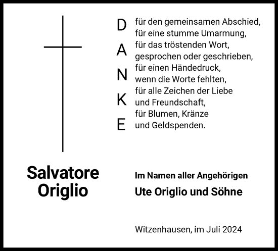 Todesanzeige von Salvatore Origlio von HNA