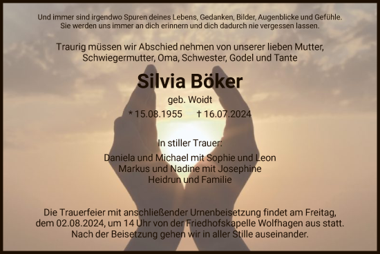 Todesanzeige von Silvia Böker von HNA