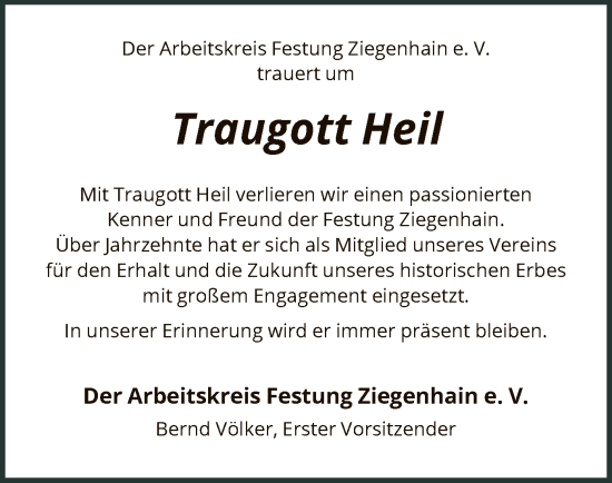 Todesanzeige von Traugott Heil von HNA