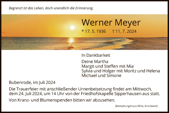 Todesanzeige von Werner Meyer von HNAHNA