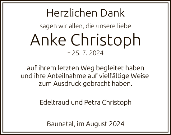 Todesanzeige von Anke Christoph von HNA